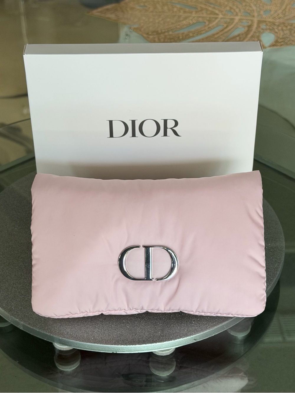 Dior Light Pink Blush Satin with Silver CD Logo Clutch Brand New in Box